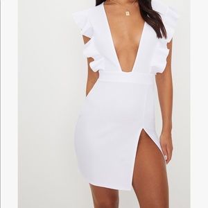 Frill Plunge Split Leg Dress